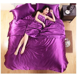 Set Di Biancheria Da Letto In Pura Seta Satinata Al 100%, Set Da Letto King Size In Tessuto Per La Casa, Federe In Lenzuolo Con Copripiumino, Set Di Biancheria Da Letto In Seta - Bianco / King 4 Pezzi [ viola / King 4 Pezzi] características
