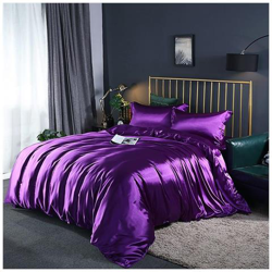 Set Di Biancheria Da Letto Di Seta Satinata Di Lusso - Regina, Set Letto King Size - Rosa / 2 M 4 Pezzi Montati [ viola / 1,8 M 4 Pezzi Montati] precio