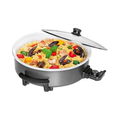PP 3570 C Padella elettrica in ceramica con coperchio in vetro, diametro 42 cm, 1500 W, nero - Clatronic