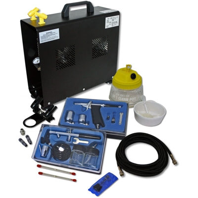 Wiltec - Set AS196A compressore con 2 pistole a spruzzo professionali, gamma completa di accessori