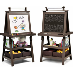 Cavalletto per Bambini Cavalletto per Disegno, Lavagna Bambini in Legno (caffè) precio