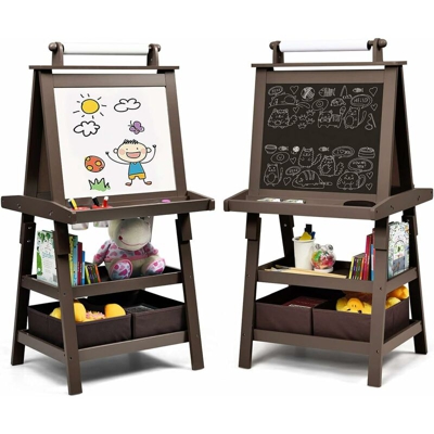 Cavalletto per Bambini Cavalletto per Disegno, Lavagna Bambini in Legno (caffè)