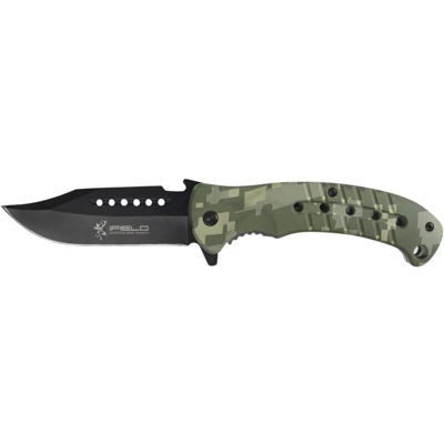 Coltello tattico iFIELD Basic EL29031, mango mimetismo digitale in alluminio colore alluminio, lama nera 9,5 cm, con clip da cintura, totale 20 cm