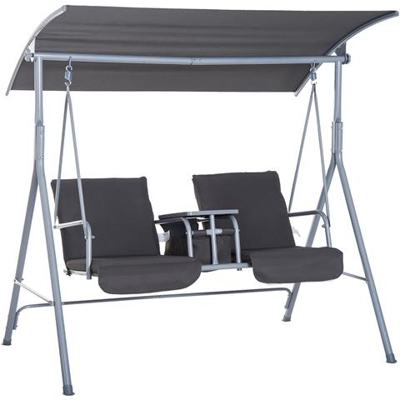 Dondolo Da Giardino 2 Posti Separati Con Tavolino Centrale E Tetto Regolabile, In Metallo 175x112x165cm Grigio
