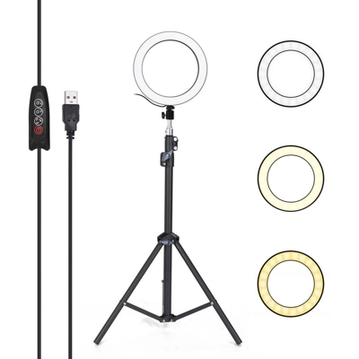 Asupermall - Fotografia in lega di alluminio LED Selfie Ring Light Dimmerabile Fotocamera Anello per telefono Lampada con treppiede da 1,6 m per