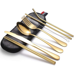 LangRay Posate da campeggio Posate da viaggio 8PCS Set di posate per utensili portatili Set di posate per adulti in acciaio inossidabile con en oferta