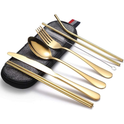 LangRay Posate da campeggio Posate da viaggio 8PCS Set di posate per utensili portatili Set di posate per adulti in acciaio inossidabile con