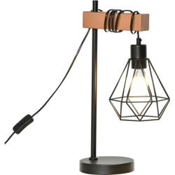HOMCOM Lampada da Tavolo con Paralume Geometrico Regolabile in Metallo Nero e Color Legno en oferta