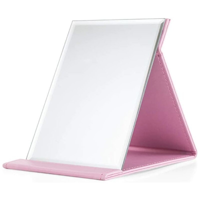 Specchio per il trucco pieghevole LangRay in ecopelle con supporto trasparente ?Rosa?