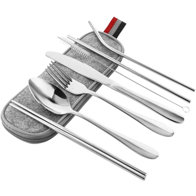 LangRay Posate da campeggio Posate da viaggio 8PCS Set di posate per utensili portatili Set di posate per adulti in acciaio inossidabile con