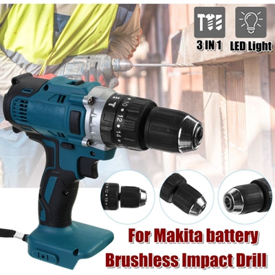 Drillpro - Trapano avvitatore a percussione elettrico senza spazzole per batteria Makita