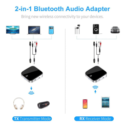 Trasmettitore e ricevitore adattatore audio Bluetooth 5.0 2 in 1, trasmettitore Bluetooth 5.0 Adattatore wireless da 3,5 mm per TV / PC / sistema características