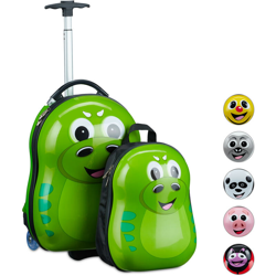 Relaxdays - Valigia per Bambini con Zaino, con Drago Decorativo, per Bimbe & Bimbi, HxLxP: 46 x 30 x 25 cm ca., Verde características