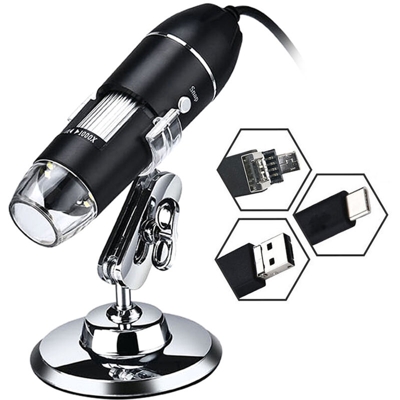 Asupermall - 3 in 1 USB e MICRO USB e microscopio digitale di tipo C Fotocamera con ingrandimento 1000X 8 LED con supporto Compatibile con Android