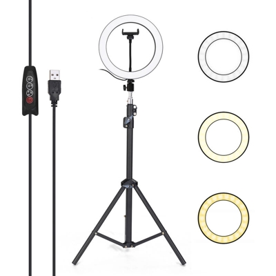 Fotografia in lega di alluminio LED Selfie Ring Light Dimmerabile Fotocamera Anello per telefono Lampada con treppiede da 1,6 m per trucco Video Live