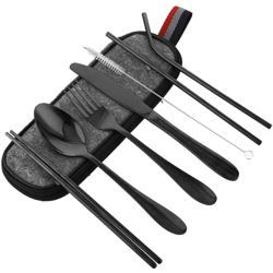 LangRay Posate da campeggio Posate da viaggio 8PCS Set di posate per utensili portatili Set di posate per adulti in acciaio inossidabile con características