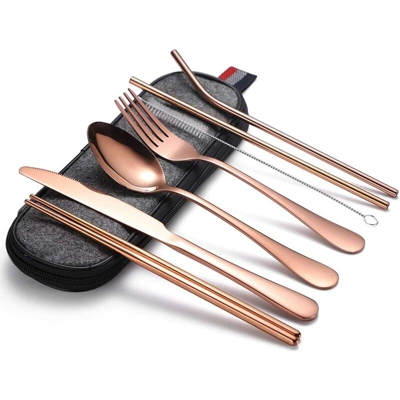 LangRay Posate da campeggio Posate da viaggio 8PCS Set di posate per utensili portatili Set di posate per adulti in acciaio inossidabile con