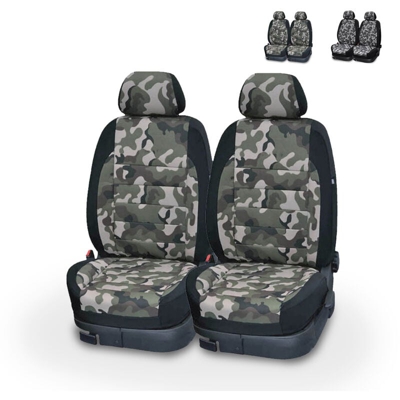 Coppia di coprisedili anteriore universale mimetico camouflage per auto con poggiatesta Panzer | Colore: Verde