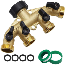 Distributore di tubi da giardino in ottone per impieghi gravosi a 4 vie Adattatore per rubinetto da 3/4 pollici con 4 valvole, filettatura standard en oferta