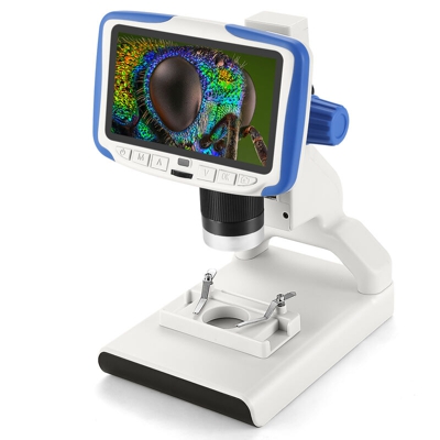 Regalo educativo microscopio LCD portatile per bambini ingrandimento 200X ingrandimento 5 pollici LCD microscopio digitale,Blu, spina UE