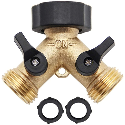 Distributore di tubi da giardino a 2 vie con separatore di tubi a Y Adattatore per rubinetto in ottone con 2 valvole, filettatura standard europea