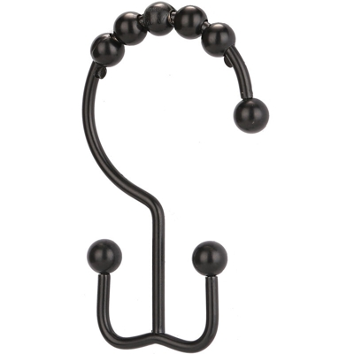 Asupermall - Appendiabiti per anelli in acciaio inossidabile 12pcs doppio gancio per tende per doccia antiruggine,Nero,