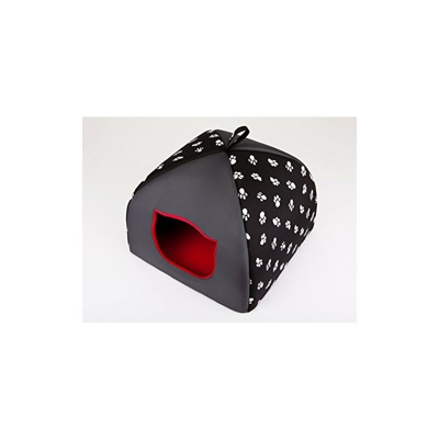 R2 IGLCWL6 - Lettino per Gatti Igloo R2, 42 x 42 cm, Nero con Paws, M, Nero, 1,8 kg - Hobbydog