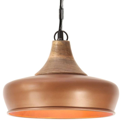 vidaXL Lampadario Industriale Rame Ferro e Legno Massello 26 cm E27 - Marrone