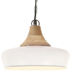 vidaXL Lampadario Industriale Bianco Ferro e Legno Massello 26 cm E27 - Bianco características