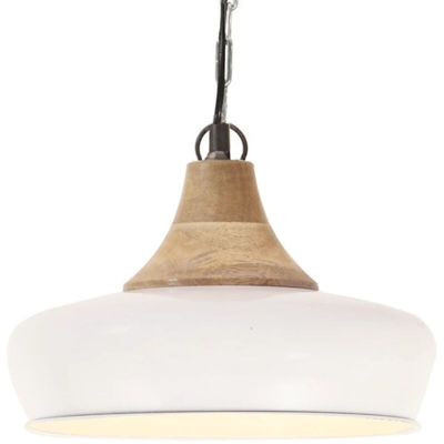 vidaXL Lampadario Industriale Bianco Ferro e Legno Massello 26 cm E27 - Bianco