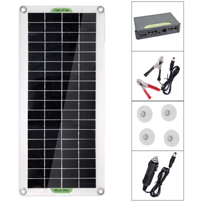 Pannello solare flessibile in policristallino da 30 W per auto da campeggio Accessorio per alimentazione di emergenza da esterno, nero