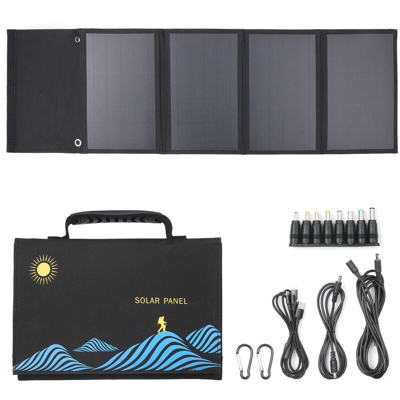 Borsa pieghevole a pannello solare 4 volte da 30 W Caricatore solare con uscita doppia USB + DC Caricatore solare pieghevole portatile Alimentatore