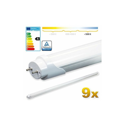9x SMD LED Tubo 120cm Certificazione TÃ?V Bianco freddo - Tubo fluorescente T8 G13 - Cover opalino 18 W, 1800 Lumen- pronto per l'installazione