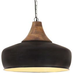 vidaXL Lampada Soffitto Industriale Nera Ferro Legno Massello 35cm E27 - Nero en oferta
