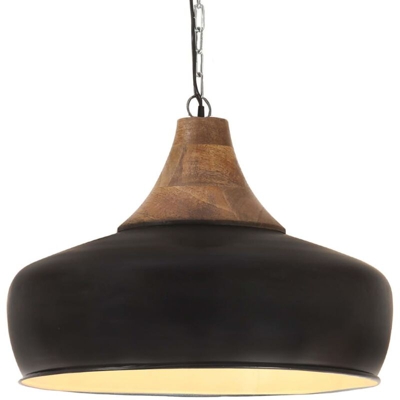 vidaXL Lampada Soffitto Industriale Nera Ferro Legno Massello 35cm E27 - Nero