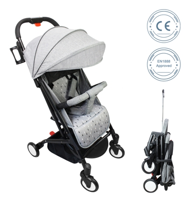 Child Pushchair, Baby Stroller, Grigio, with cup holder, carry bag and rain cover, Materiale: Poliestere