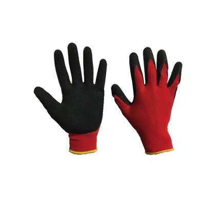 Guanti da lavoro taglia 11 con supporto in nylon rosso spalmato con lattice rugoso nero e posino elasticizzato Rosso 11