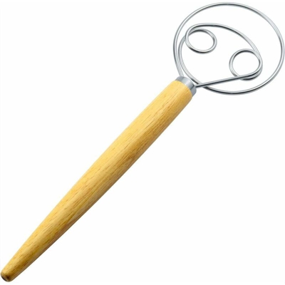 Farina da 13 pollici in acciaio inox doppio miscelatore per bobina, miscelatore di farina, manico in rovere e mixer in pasta, frusta uova