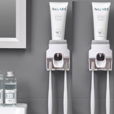Distributore del supporto del dentifricio della spazzola dei denti del denti di 2pcs, supporto a parete, set di accessori da bagno portanti, (grigio)
