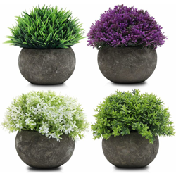 Piante artificiali multicolori (4 set) - (12 x 8,5 cm) contiene 2 tipi di verde, 1 tipo di bianco e 1 tipo di piccole piante artificiali viola per precio