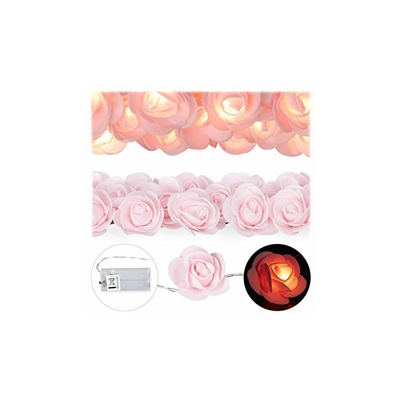 Relaxdays, Rosa Catena di Luci a LED, 20 Rose Luminose, a Batteria, per Matrimoni e San Valentino, Luce Calda, 4 x 5 x 340 cm