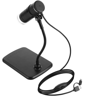 Microscopio digitale 3-in-1 Ingrandimento 1000X Microscopio per telefoni cellulari HD 1080P con cavo Type-C + Android + Computer 3 in 1, nero