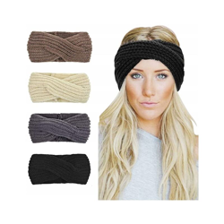 Set di fascia per capelli in lana a maglia con tazze di sport a 4 spesse e calde (caffè + riso + grigio scuro + nero) características