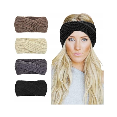 Set di fascia per capelli in lana a maglia con tazze di sport a 4 spesse e calde (caffè + riso + grigio scuro + nero)