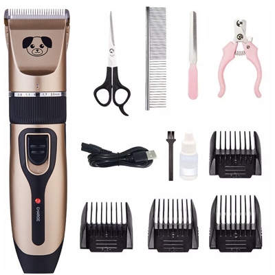 Forbici per cani e gatti, forbici professionali per cani dai capelli lunghi, rasoio elettrico per governare cani, ricaricabile, con 12 accessori e