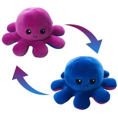 Minen Peluche Peluche, Peluche Popush Octopus Peluche Polopus Reversibile Ciel-Doudou Polpo-Plush Mood Doll Octopus 10 * 20 cm (viola blu