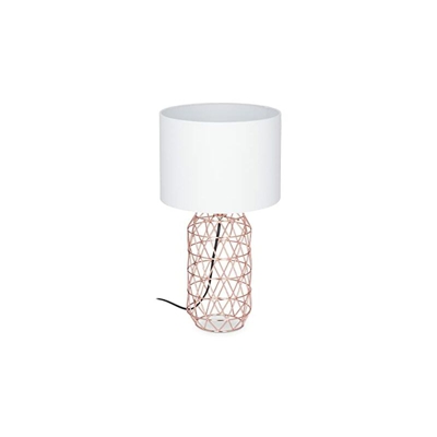 Relaxdays Lampada da Tavolo, Rotonda con Struttura a Griglia, Base in Metallo, E27, H x D: 45 x 25 cm, bianco/oro