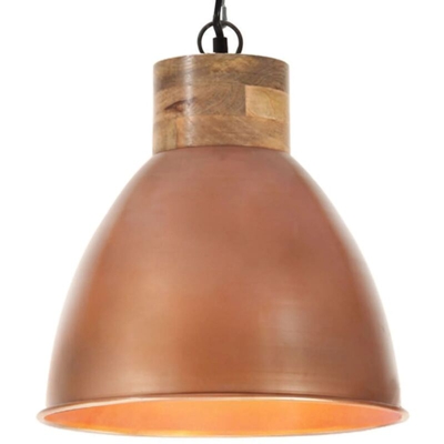 vidaXL Lampadario Industriale Rame Ferro e Legno Massello 35 cm E27 - Marrone