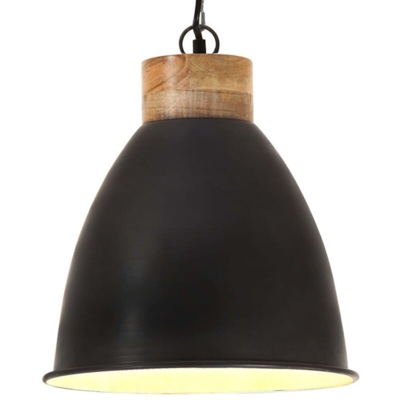 vidaXL Lampada Soffitto Industriale Nera Ferro Legno Massello 35cm E27 - Nero