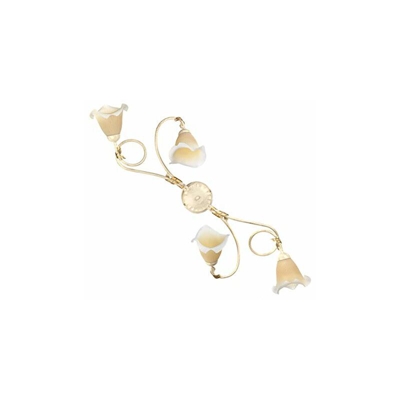 ONLI Plafoniera 4 luci in Metallo Avorio spennellato Oro con vetri Plissé sfumati Ambra